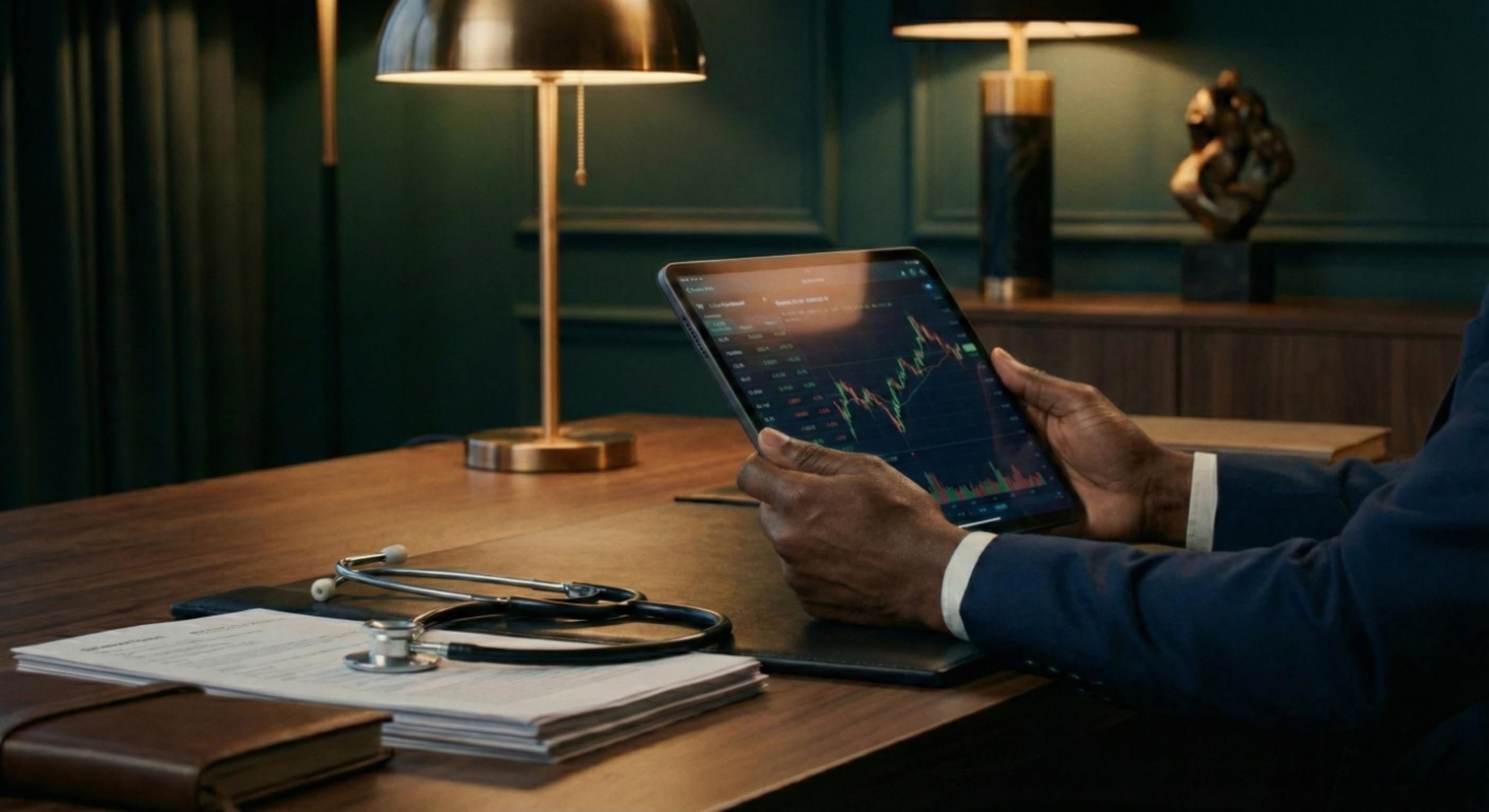 Médico analisando finanças